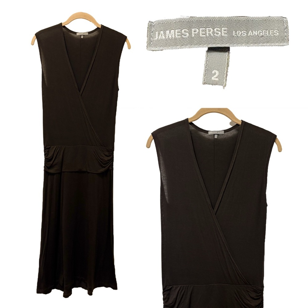 NWOT James Perse brown deep V midi dress size 2